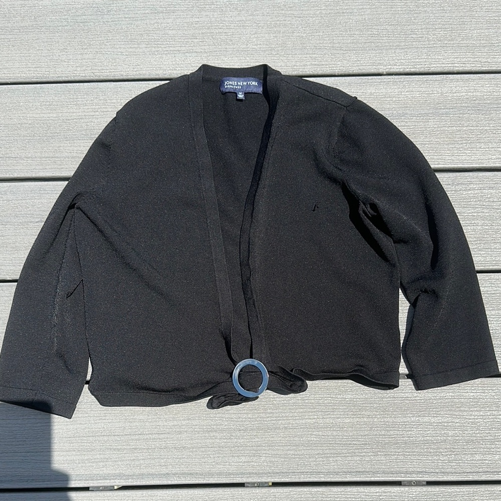 Jones New York Black Cardigan with Ring Accent - Picture 1 of 4